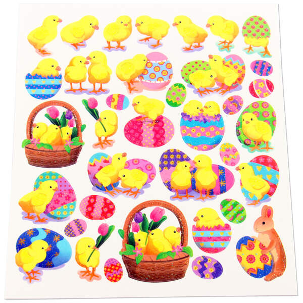 Sticker Küken, 1 Blatt 15x16,5 cm mit Glitter Ostern