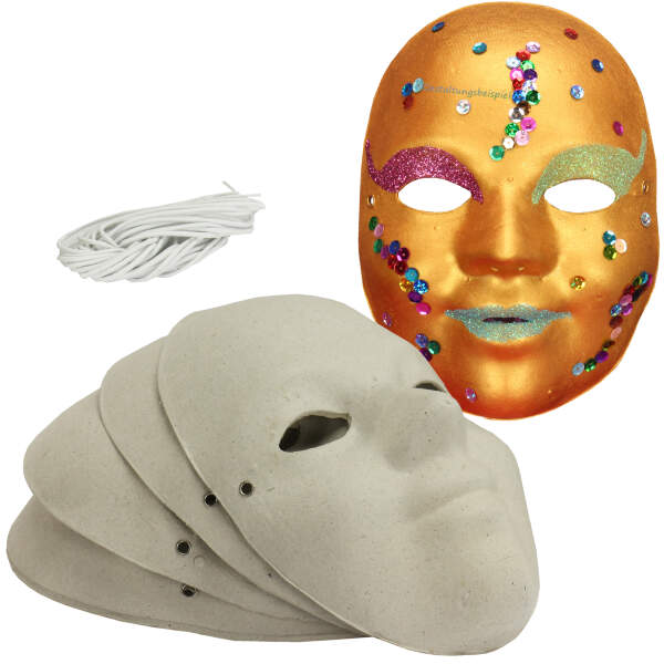 Maske für Kinder / Jugendliche aus Pappe, 6 Stück Gr. XS unbemalte / blanko Masken