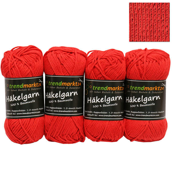 Häkelgarn Schulgarn rot 4 Knäuel mit je 50g