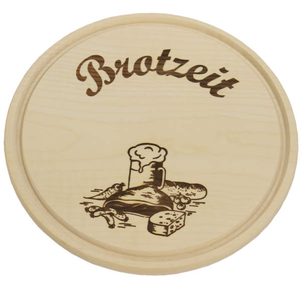 Brotzeitbrett rund Ø 30 cm mit Brennstempeldruck unverleimtes Ahornholz