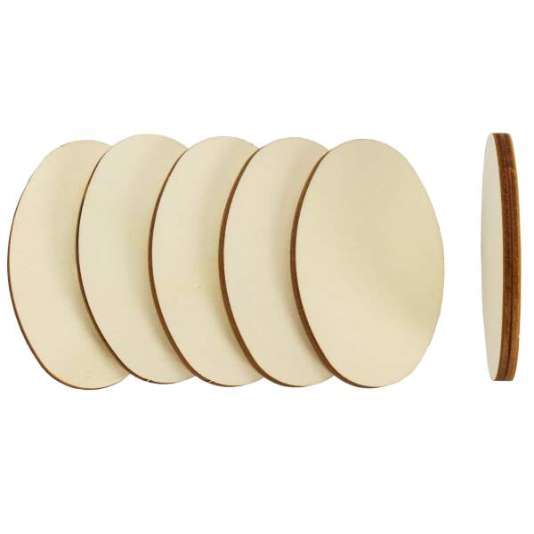 Holzscheiben oval, 6 Stück, ca. 8,3 cm aus Sperrholz gelasert 6mm stark