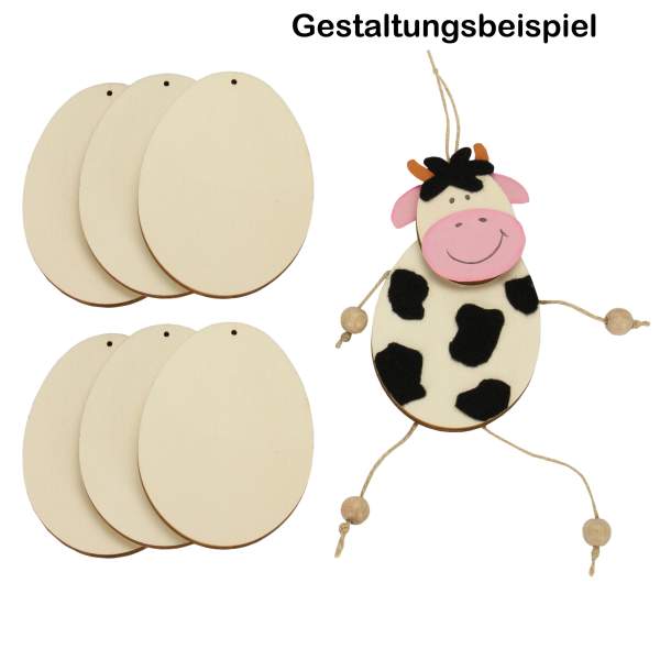 Holzscheiben oval, Ostereier Aufhänger 6 Stück mit Loch, 10 cm Holzeier Ostereier  4mm stark