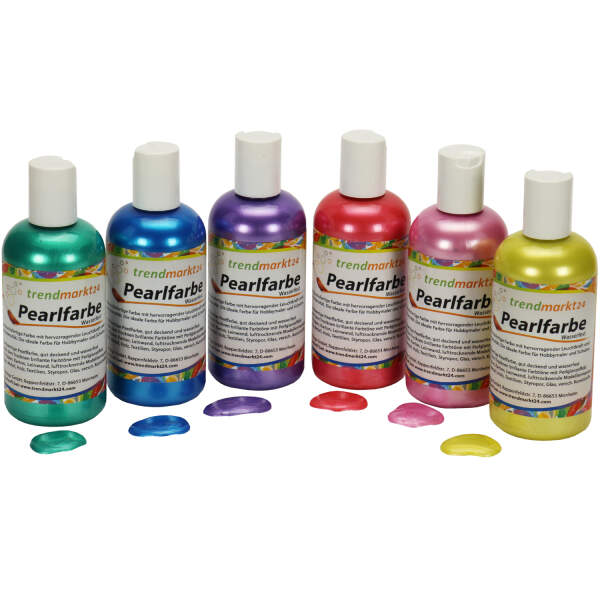 Pearl Farbe | Glanzfarbe Set mit 6 Farben Rot, Blau, Gelb, Grün, Lila, Rosa | Metallic Farbe