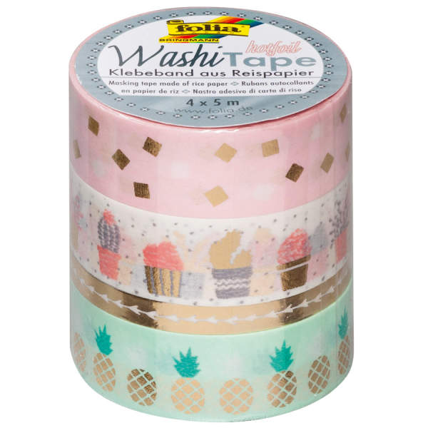 Washi Tape Hotfolie Goldfarben, 4 Rollen unterschiedliche Breite