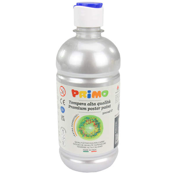 Plakatfarbe 500ml Silber Primo Schulmalfarbe Temperafarbe Gouachefarbe Wasserfarbe
