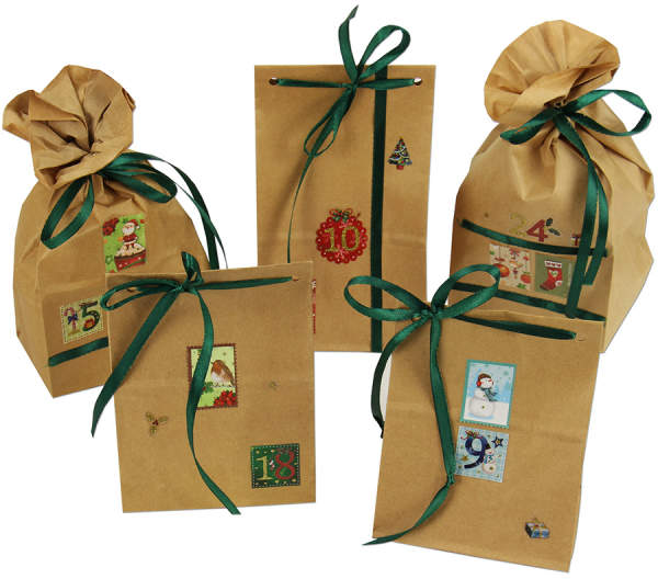 Adventskalender Weihnachten, Set zum Befüllen 24 Papiertüten mit Weihnachtszahlen