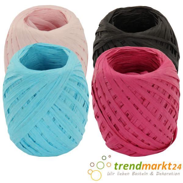 Papierkordelset 4 Knäuel pink hellblau schwarz rosa Raffia je 5mm x 50m