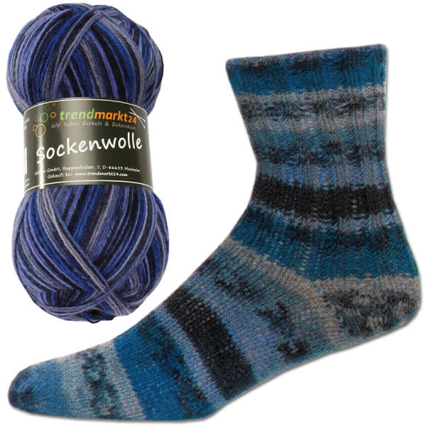 Sockenwolle 4fädig blau lila Jacquard 100g schadstoffgeprüfte Qualität