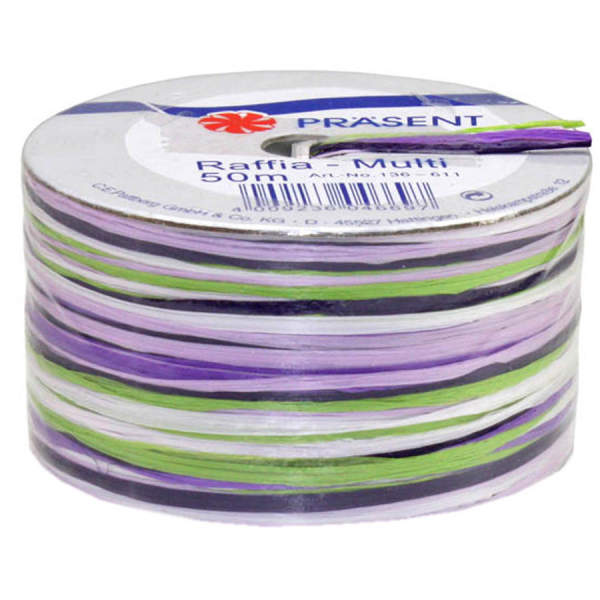 Bast multi grün,lila, violett, weiß 10m Spule, Multibast