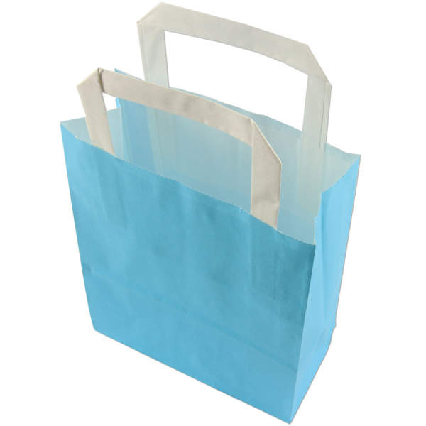 Papiertragetasche blau mit Flachhenkel 6er Pack, 18x22 cm