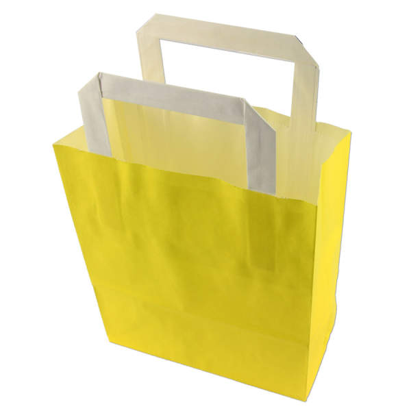 Papiertragetasche gelb 6er Pack Flachhenkel 18x22 cm Papiergriff