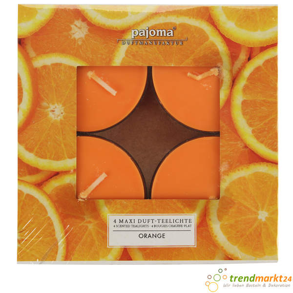 Maxi Teelicht Set Orange Duft in Polycarbonathülle 4 Stück Duftkerze