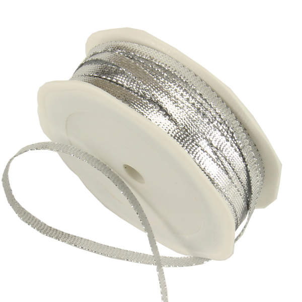 Lurexband silber glänzend, Rolle 6mm breit, 25m lang, Geschenksband Weihnachten