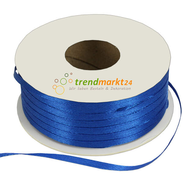 Doppelsatinband 3mm breit blau Rolle 100m lang Dekoband
