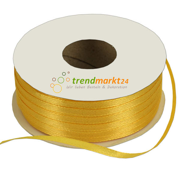 Doppelsatinband 3mm breit maisgelb Rolle 100m lang Dekoband