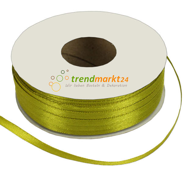 Doppelsatinband 3mm breit helloliv Rolle 100m lang Dekoband