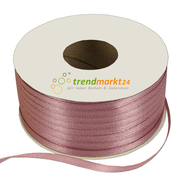 Doppelsatinband 3mm breit dunkelrosa Rolle 100m lang Dekoband