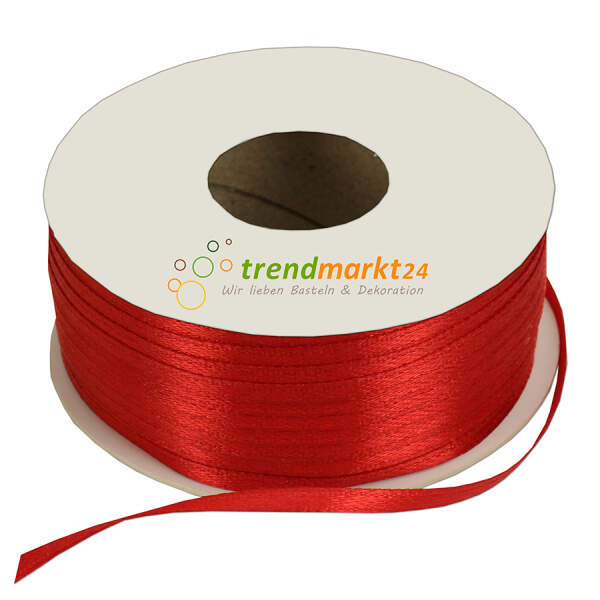Doppelsatinband 3mm breit rot Rolle 100m lang Dekoband