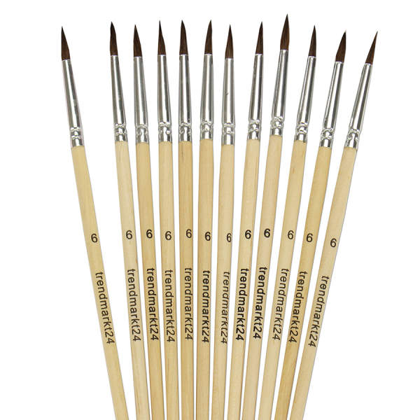 Haarpinsel rund Nr. 6, 12 Stück Packung Schulmalpinsel Aquarellmalpinsel