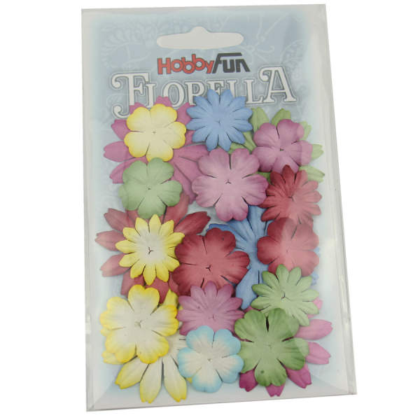 Florella Blüten aus Maulbeerpapier bunte Farben 20 Stück, 2-4 cm