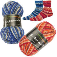 Wolle Set Mr. und Mrs.rot blau 4fädig Wollpaket insg. 200g 75% Schurwolle 25% Polyamid, je 100 g Knäuel rot und blau