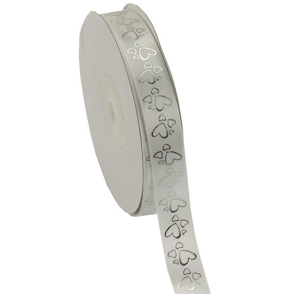 Satinband weiß 1 Rolle 15mm x 25m mit Herzen Satin Band Hochzeitsband