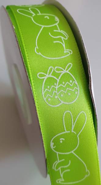 Satinband Ostern in grün Ostermotiv Hase und Eier 20mm x 25m Dekoband Geschenksband