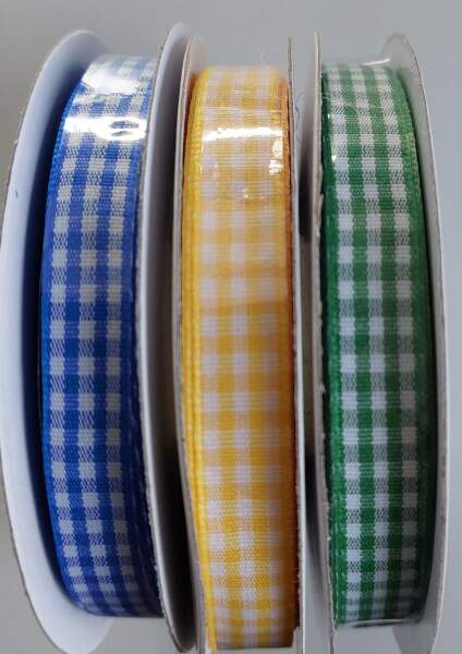 Karoband Set je 3 Rollen 10mm x 25m Dekoband Karo rot gelb blau grün