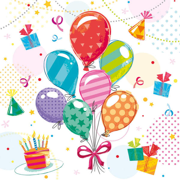 Papierservietten Luftballon 3-lagig, 33x33 cm, 20 Stück Geburtstagsservietten
