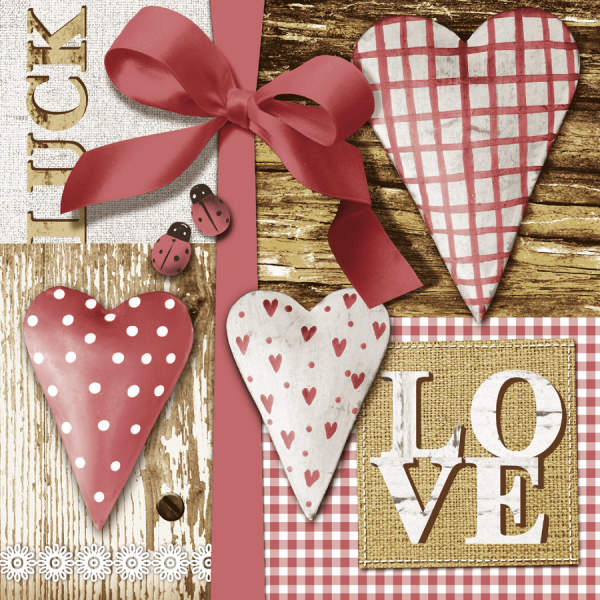 Papierservietten rot Love 33x33 cm, 20 Stück mit Herzen