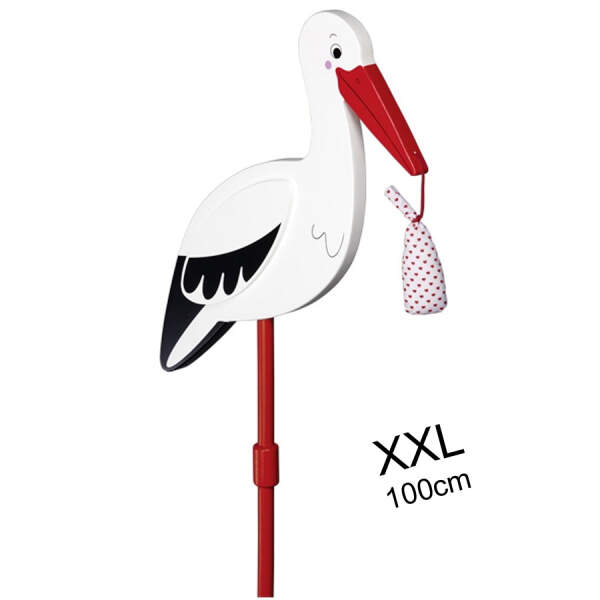Blumenstecker Storch XXL, 1 m lang, Storch Hochzeit Gartendeko