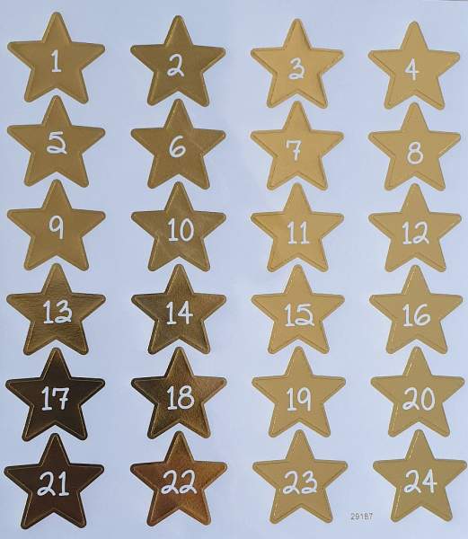 Sticker Adventszahlen Sterne für Adventskalender 1 Blatt