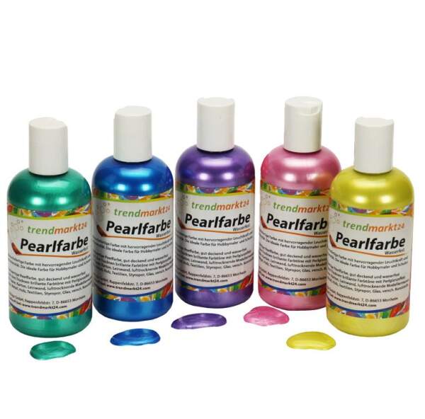 Pearl Farbe | Glanzfarbe Set mit 5 Farben grün, blau lila, rosa, gelb Metallic Farbe
