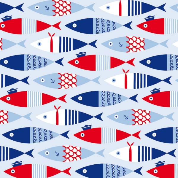 Papierservietten blau rot Fische Kommunion Konfirmation 3-lagig, 33x33 cm, 20 Stück