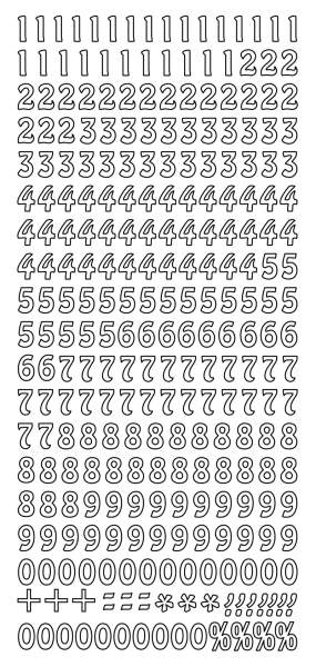 Konturensticker Zahlen silber Ziffern 1 Blatt 10 x 23 cm Stickerbogen Ziffern Zahlen