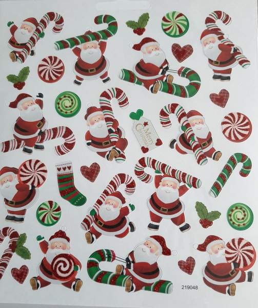 Weihnachtssticker Nikolaus Zuckerstange rot grün ca. 7 - 4 cm groß