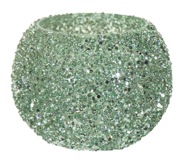 Kugel Blumenvase glitzer grün Ø 11 x 8,5 cm Pflanzen DekoTeelichtglas