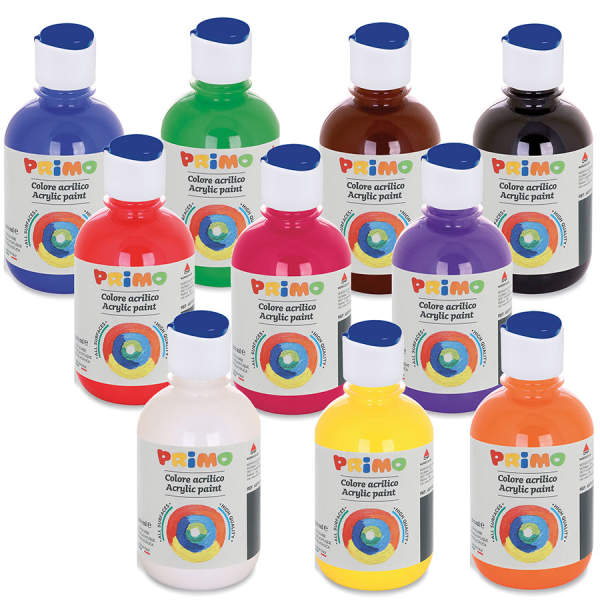 Allzweckfarben Set 10 Flaschen je 300ml Primo Acrylfarbe Wasserbasis