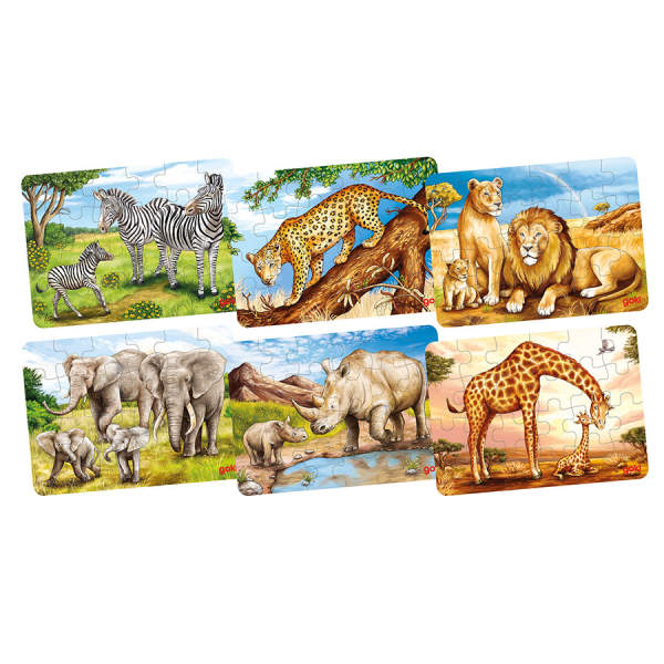 Minipuzzle aus Holz Afrikanische Tiere Holzpuzzle 6 Motive, je Stück