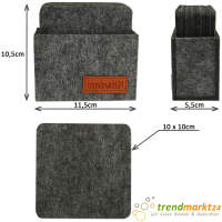 trendmarkt24 Filzuntersetzer dunkelgrau Glasuntersetzer Set eckig 8 Stück 10x10x0,5 cm