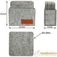trendmarkt24 Filzuntersetzer hellgrau Glasuntersetzer Set eckig 8 Stück 10x10x0,5 cm