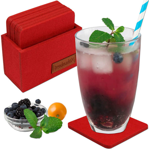 trendmarkt24 Filzuntersetzer rot Glasuntersetzer Set eckig 8 Stück 10x10x0,5 cm