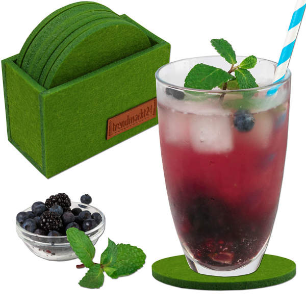 trendmarkt24 Filzuntersetzer olivgrün Glasuntersetzer Set rund 8 Stück Ø 10 x 0,5 cm