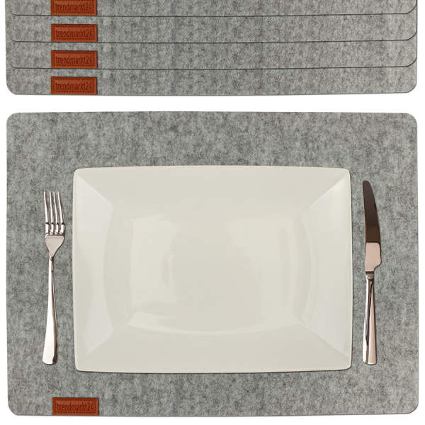trendmarkt24 Filzuntersetzer hellgrau Set eckig 5 Stück 45x33x0,5 cm Tischset