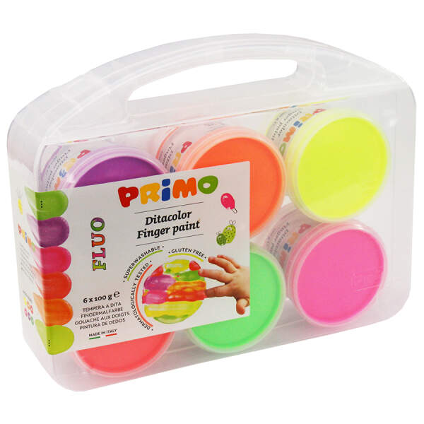 Fingermalfarben Neon-Set 6 x 100g dermatologisch getestet super waschbar PRIMO