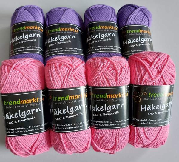 Häkelgarn Schulgarn 8 Knäuel, 4 x rosa, 4 x lila 400g schadstoffgeprüfte Qualität