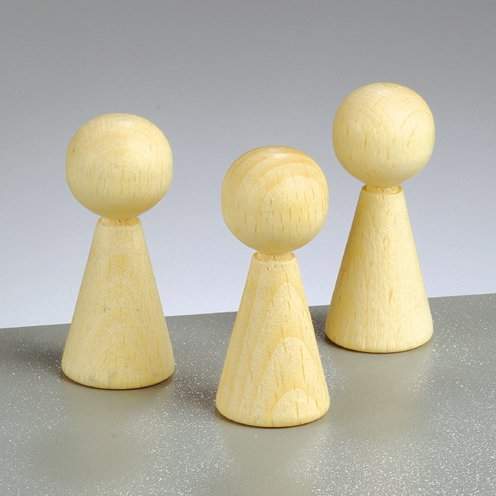 Figurenkegel mit Hals Buche Kegelfiguren gebleicht, 4 Stück 2 x 5 cm