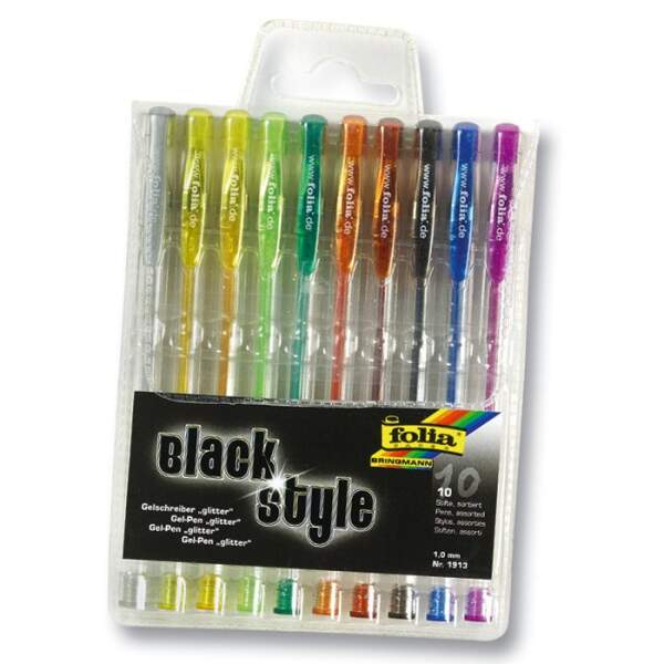 Gelschreiber Black Style Glitter, 10 Stück