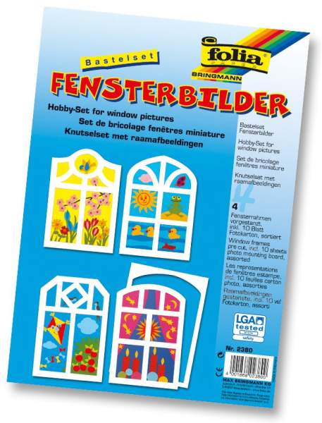 Fensterbilder Bastelset, 4 Rahmen DIN A4, 10 Blatt Fotokarton