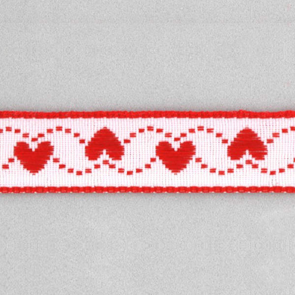 Geschenkband mit Herzmuster rot/weiß, 20 m, 1,2 cm breit